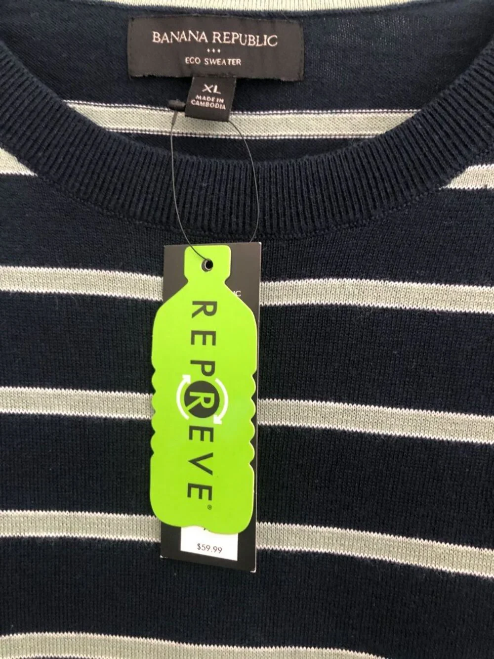 Banana Republic ECO Navy Striped Crew Neck Knit Sweater Top Men's XL NWT